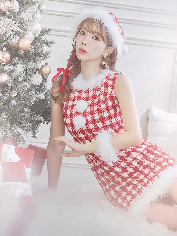 画像10: 【サンタコス 5点セット】【XS-XLサイズ/2カラー】ギンガムチェック タイトワンピースサンタコスプレ[YMT]