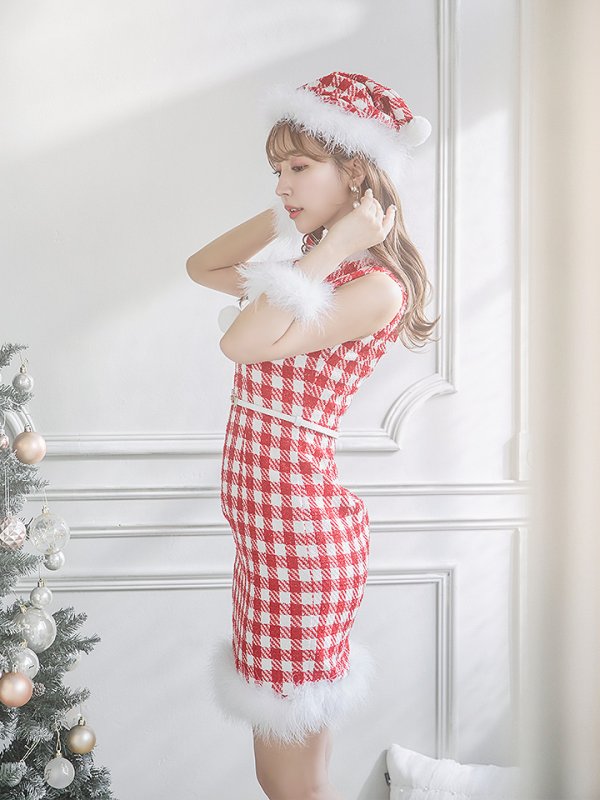 画像11: 【サンタコス 5点セット】【XS-XLサイズ/2カラー】ギンガムチェック タイトワンピースサンタコスプレ[YMT]