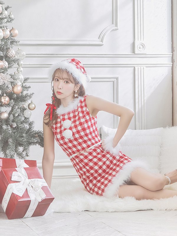 画像12: 【サンタコス 5点セット】【XS-XLサイズ/2カラー】ギンガムチェック タイトワンピースサンタコスプレ[YMT]