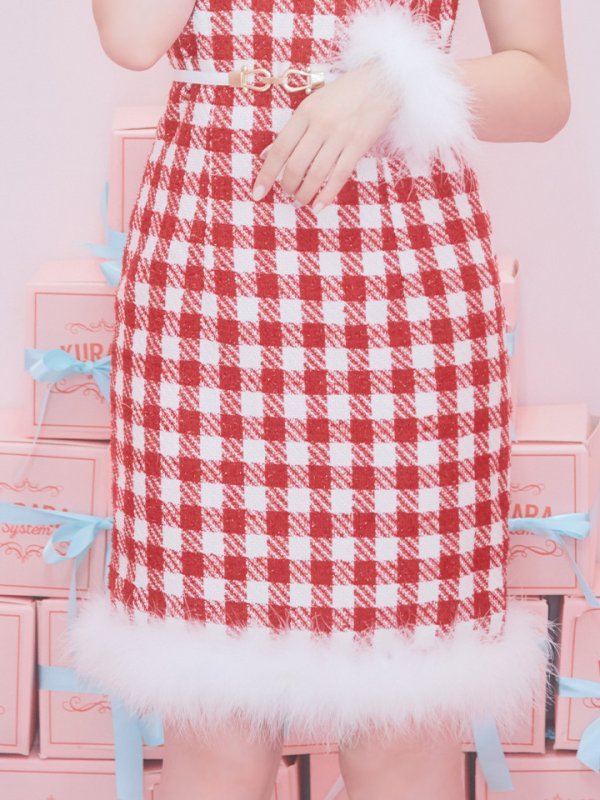 画像20: 【サンタコス 5点セット】ギンガムチェック タイトワンピースサンタコスプレ【XS-XLサイズ/2カラー】[YMT]