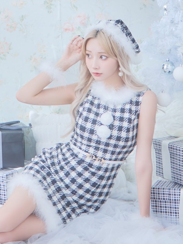 画像8: 【サンタコス 5点セット】【XS-XLサイズ/2カラー】ギンガムチェック タイトワンピースサンタコスプレ[YMT]