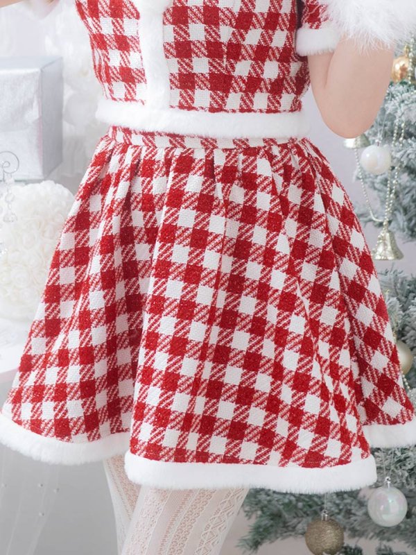 画像16: 【即日発送！】【サンタコス 5点セット】【XS-Lサイズ/2カラー】ギンガムチェックセットアップフレアサンタコスプレ[YMT]