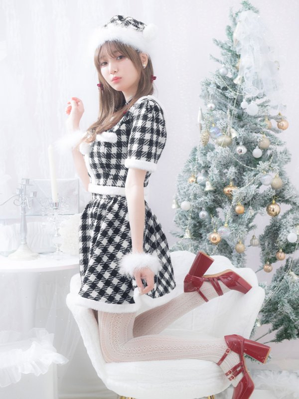 画像3: 【即日発送！】【サンタコス 5点セット】【XS-Lサイズ/2カラー】ギンガムチェックセットアップフレアサンタコスプレ[YMT]