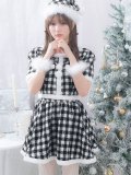 【即日発送！】【サンタコス 5点セット】【XS-Lサイズ/2カラー】ギンガムチェックセットアップフレアサンタコスプレ[YMT]