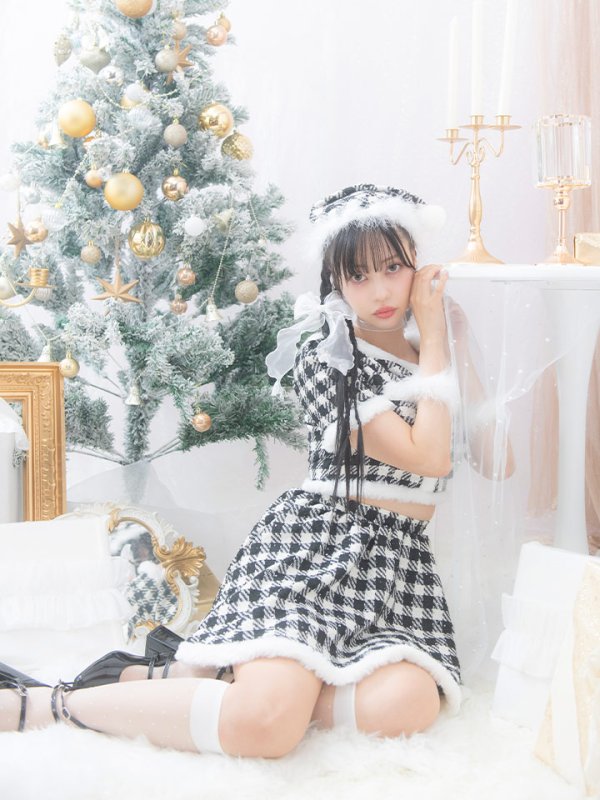 画像4: 【即日発送！】【sugar nine サンタコス 5点セット】【XS-Lサイズ/2カラー】ギンガムチェック セットアップフレアサンタコスプレ[YMT]