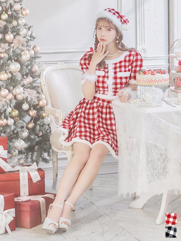 画像13: 【即日発送！】【sugar nine サンタコス 5点セット】【XS-XLサイズ/2カラー】ギンガムチェック セットアップフレアサンタコスプレ[YMT]