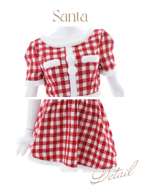 画像34: 【即日発送！】【sugar nine サンタコス 5点セット】【XS-XLサイズ/2カラー】ギンガムチェック セットアップフレアサンタコスプレ[YMT]