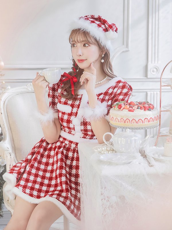 画像20: 【即日発送！】【sugar nine サンタコス 5点セット】【XS-XLサイズ/2カラー】ギンガムチェック セットアップフレアサンタコスプレ[YMT]