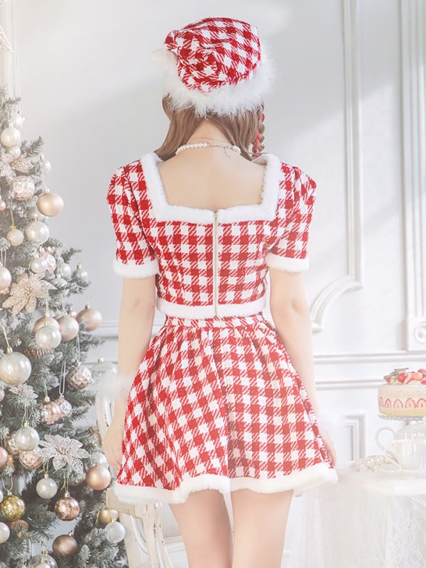 画像27: 【即日発送！】【sugar nine サンタコス 5点セット】【XS-XLサイズ/2カラー】ギンガムチェック セットアップフレアサンタコスプレ[YMT]