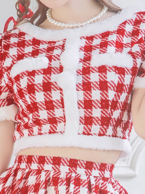 画像28: 【即日発送！】【sugar nine サンタコス 5点セット】【XS-XLサイズ/2カラー】ギンガムチェック セットアップフレアサンタコスプレ[YMT]