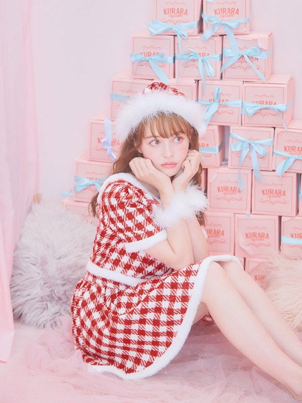 画像12: 【即日発送！】【サンタコス 5点セット】【XS-Lサイズ/2カラー】ギンガムチェック セットアップフレアコスプレ[YMT]