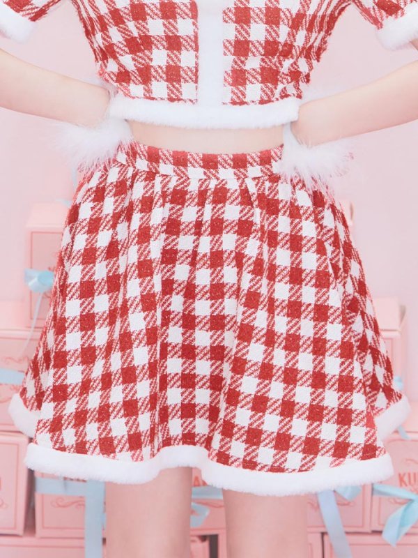 画像17: 【即日発送！】【サンタコス 5点セット】【XS-Lサイズ/2カラー】ギンガムチェック セットアップフレアコスプレ[YMT]