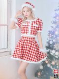 【即日発送！】【サンタコス 5点セット】【XS-Lサイズ/2カラー】ギンガムチェック セットアップフレアサンタコスプレ[YMT]
