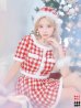 画像2: 【即日発送！】【サンタコス 5点セット】【XS-Lサイズ/2カラー】ギンガムチェック セットアップフレアサンタコスプレ[YMT] (2)
