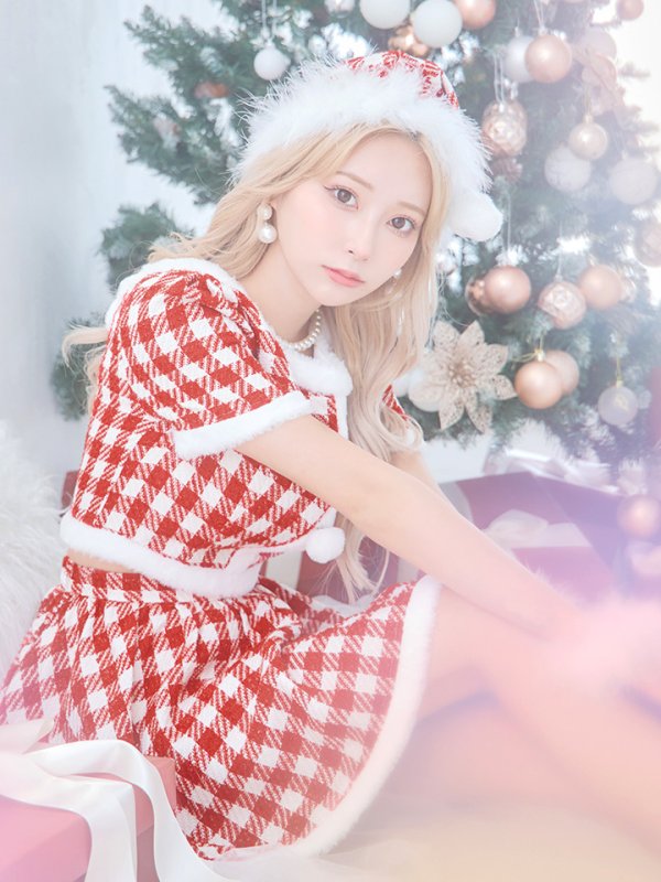 画像6: 【即日発送！】【サンタコス 5点セット】【XS-Lサイズ/2カラー】ギンガムチェック セットアップフレアサンタコスプレ[OF01]