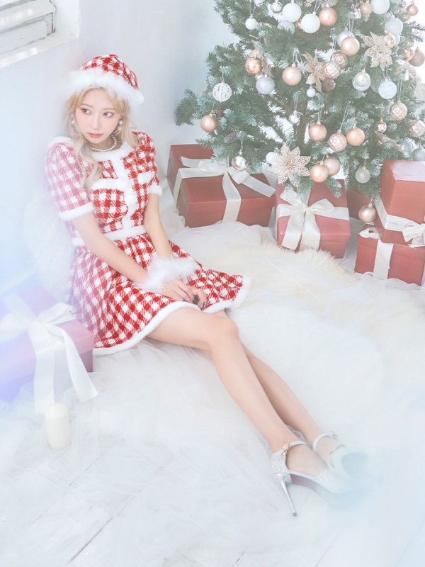 画像8: 【即日発送！】【サンタコス 5点セット】【XS-Lサイズ/2カラー】ギンガムチェック セットアップフレアサンタコスプレ[OF01]
