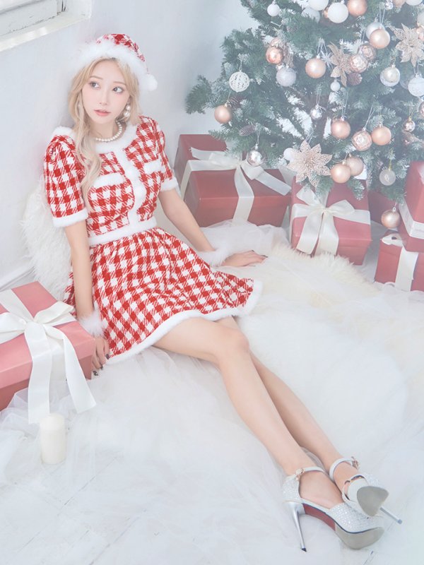 画像11: 【即日発送！】【サンタコス 5点セット】【XS-Lサイズ/2カラー】ギンガムチェック セットアップフレアサンタコスプレ[OF01]