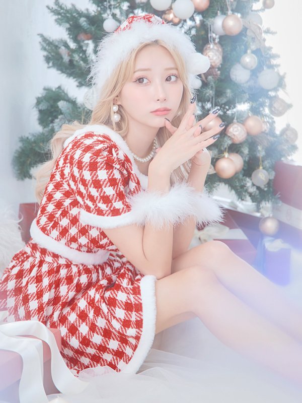 画像12: 【即日発送！】【サンタコス 5点セット】【XS-Lサイズ/2カラー】ギンガムチェック セットアップフレアサンタコスプレ[OF01]