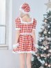 画像15: 【即日発送！】【サンタコス 5点セット】【XS-Lサイズ/2カラー】ギンガムチェック セットアップフレアサンタコスプレ[YMT]