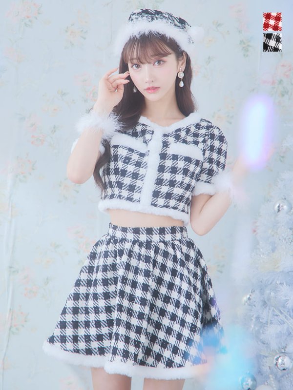 画像3: 【即日発送！】【sugar nine サンタコス 5点セット】【XS-Lサイズ/2カラー】ギンガムチェック セットアップフレアサンタコスプレ[YMT]