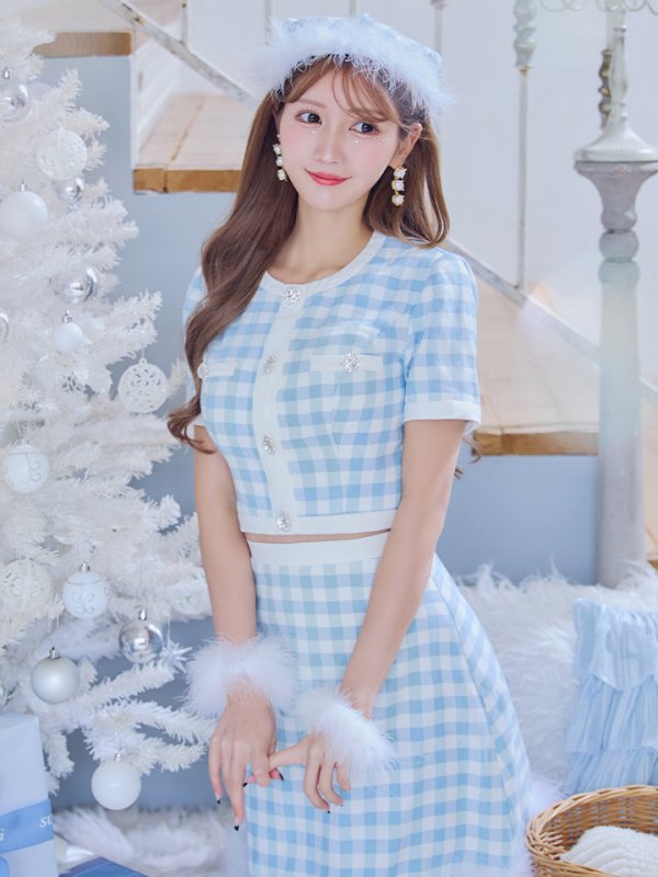 画像3: 【即日発送！】【サンタコス 4点セット】【S-Mサイズ/1カラー】ギンガムチェックフレアサンタコスプレ[YMT]