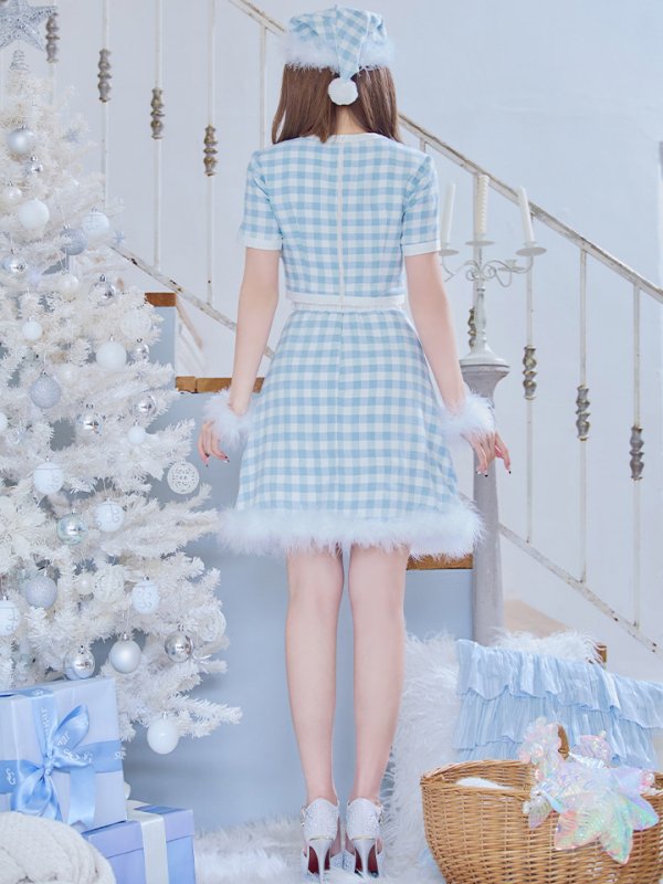 画像5: 【即日発送！】【サンタコス 4点セット】【S-Mサイズ/1カラー】ギンガムチェックフレアサンタコスプレ[YMT]