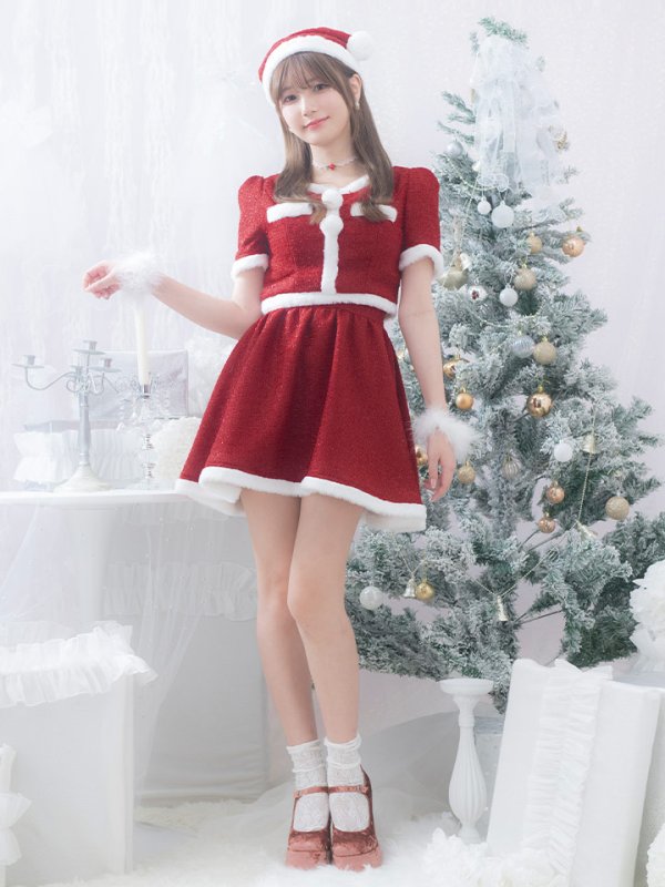 画像3: 【即日発送！】【サンタコス 5点セット】【XS-Lサイズ/2カラー】ラメツイードセットアップサンタ[YMT]