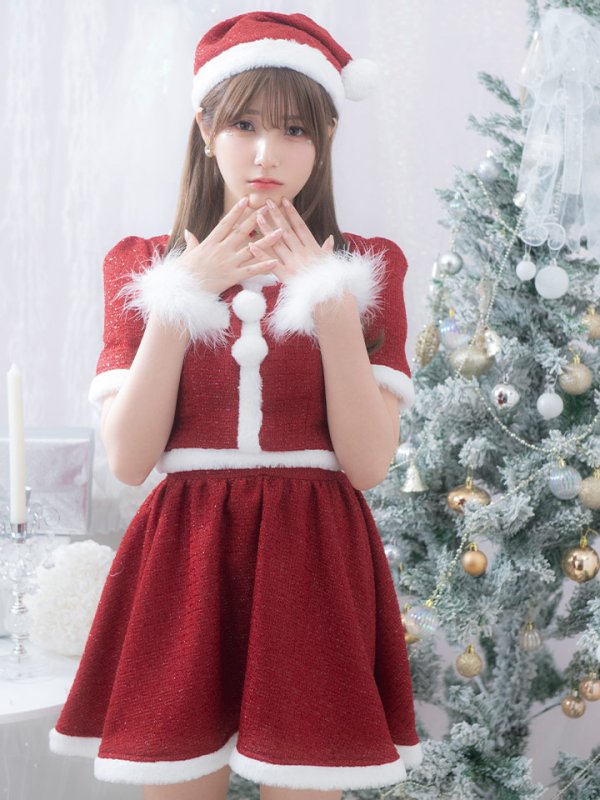 画像4: 【即日発送！】【サンタコス 5点セット】【XS-Lサイズ/2カラー】ラメツイードセットアップサンタ[YMT]