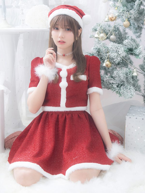 画像6: 【即日発送！】【サンタコス 5点セット】【XS-Lサイズ/2カラー】ラメツイードセットアップサンタ[YMT]