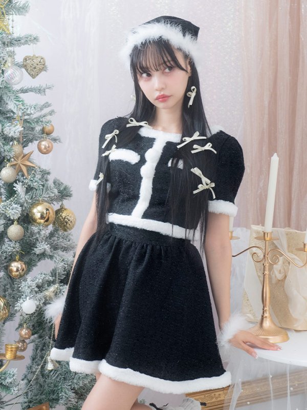 画像4: 【即日発送！】【サンタコス 5点セット】【XS-Lサイズ/2カラー】ラメツイードセットアップサンタ[YMT]