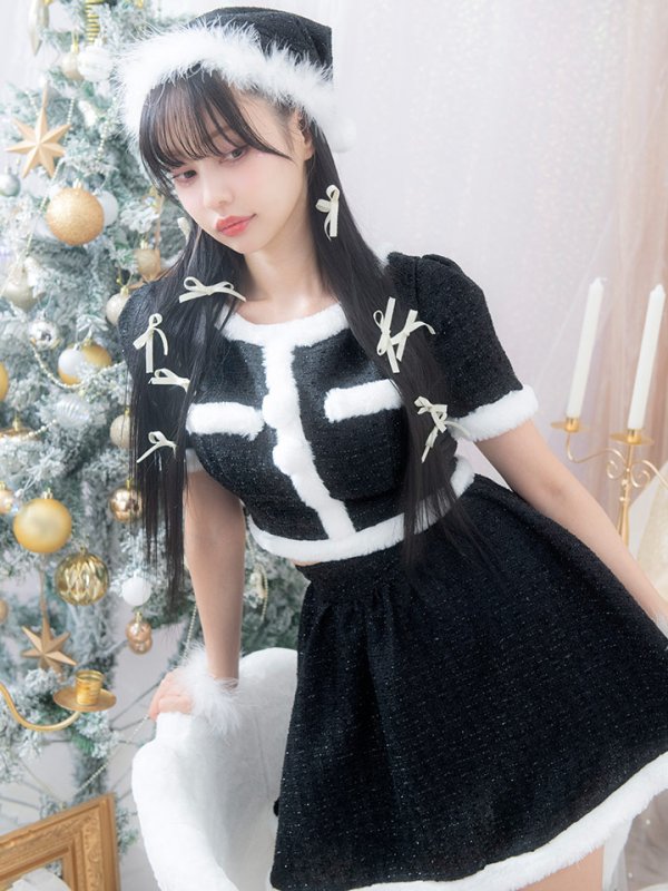 画像6: 【即日発送！】【サンタコス 5点セット】【XS-Lサイズ/2カラー】ラメツイードセットアップサンタ[YMT]