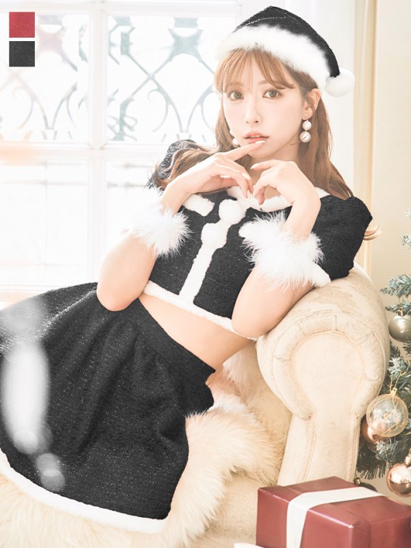 画像3: 【即日発送！】【サンタコス 5点セット】【XS-Lサイズ/2カラー】ラメツイードセットアップサンタ[YMT]