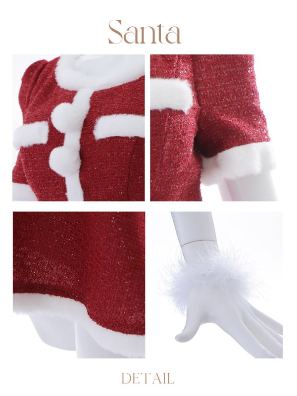 画像45: 【即日発送！】【サンタコス 5点セット】【XS-Lサイズ/2カラー】ラメツイードセットアップサンタ[YMT]