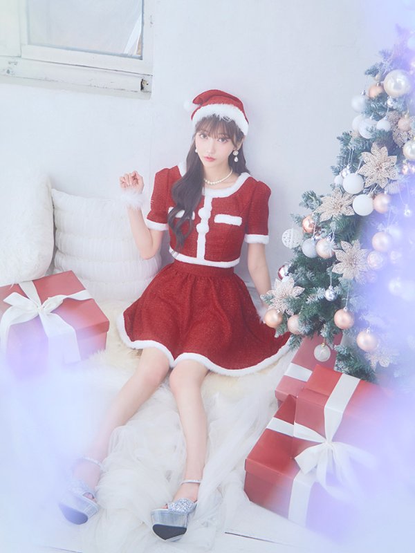 画像36: 【即日発送！】【サンタコス 5点セット】【XS-Lサイズ/2カラー】ラメツイードセットアップサンタ[YMT]