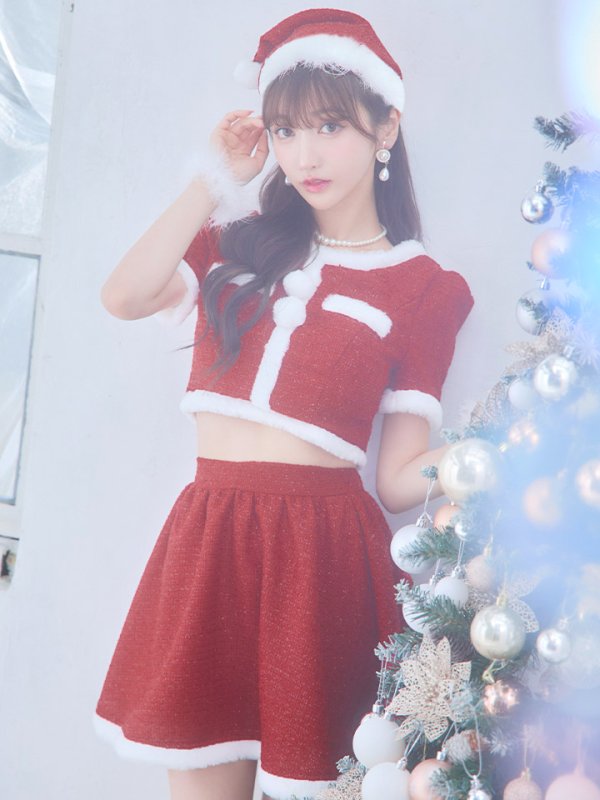 画像39: 【即日発送！】【サンタコス 5点セット】【XS-Lサイズ/2カラー】ラメツイードセットアップサンタ[YMT]