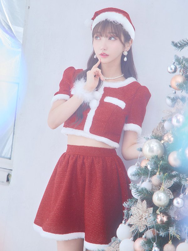 画像26: 【即日発送！】【サンタコス 5点セット】【XS-Lサイズ/2カラー】ラメツイードセットアップサンタ[YMT]