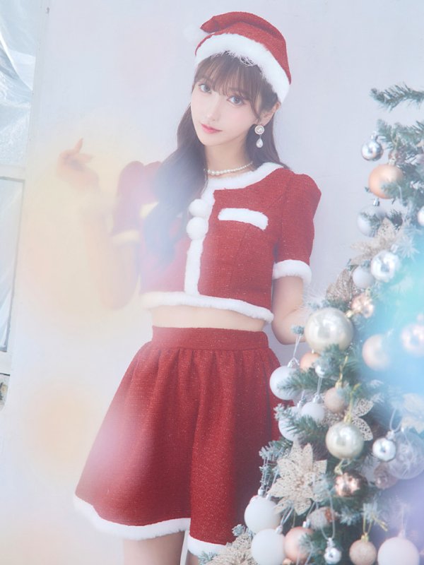 画像29: 【即日発送！】【サンタコス 5点セット】【XS-Lサイズ/2カラー】ラメツイードセットアップサンタ[YMT]