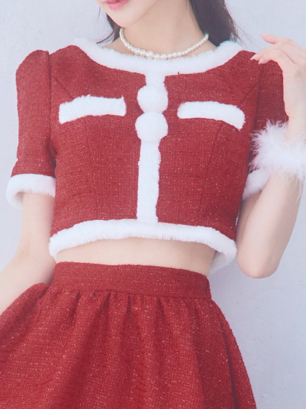 画像21: 【即日発送！】【サンタコス 5点セット】【XS-Lサイズ/2カラー】ラメツイードセットアップサンタ[YMT]