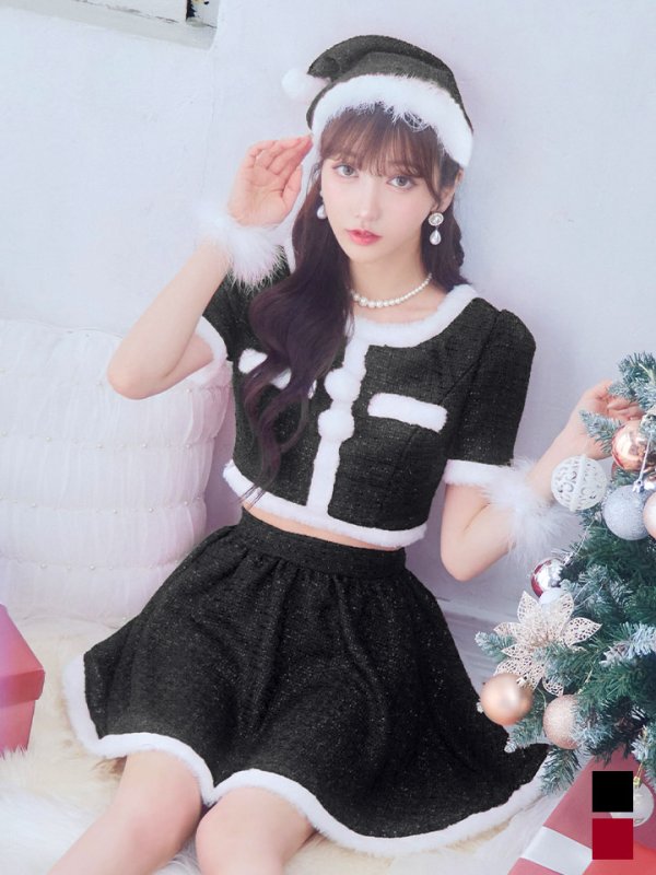 画像33: 【即日発送！】【サンタコス 5点セット】【XS-Lサイズ/2カラー】ラメツイードセットアップサンタ[YMT]