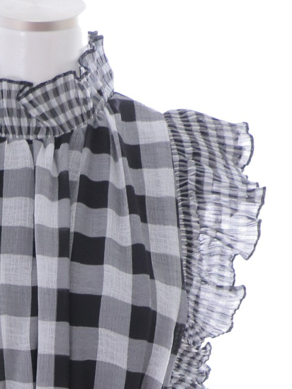 画像14: SALE!ギンガムチェックフレアーワンピース/ベルト/Aライン/ショートスリーブ/谷間隠し/背中隠し/ミディアムドレス/キャバドレス 【S-Mサイズ/2カラー】[HC02] 【SB】dzj
