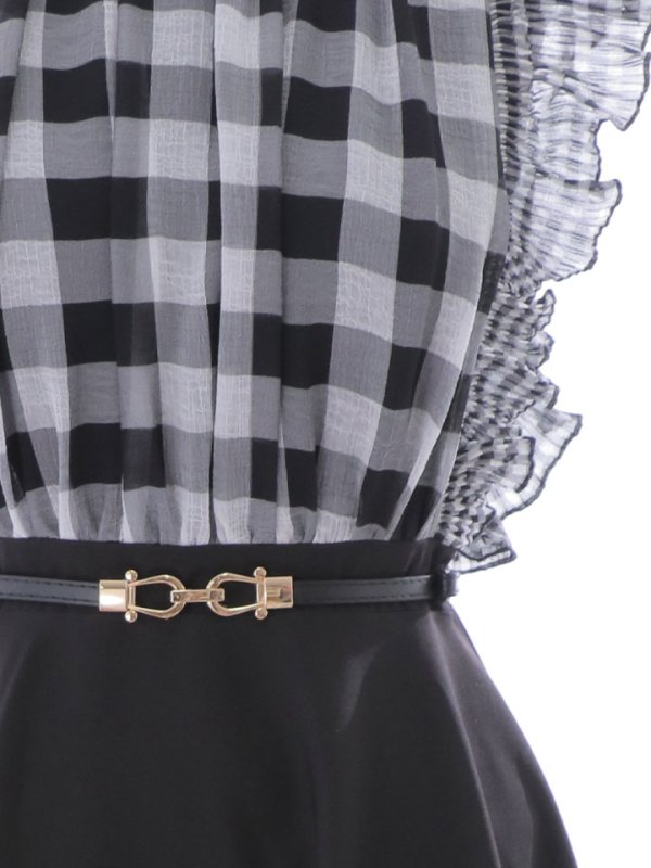 画像16: SALE!ギンガムチェックフレアーワンピース/ベルト/Aライン/ショートスリーブ/谷間隠し/背中隠し/ミディアムドレス/キャバドレス 【S-Mサイズ/2カラー】[HC02] 【SB】dzj