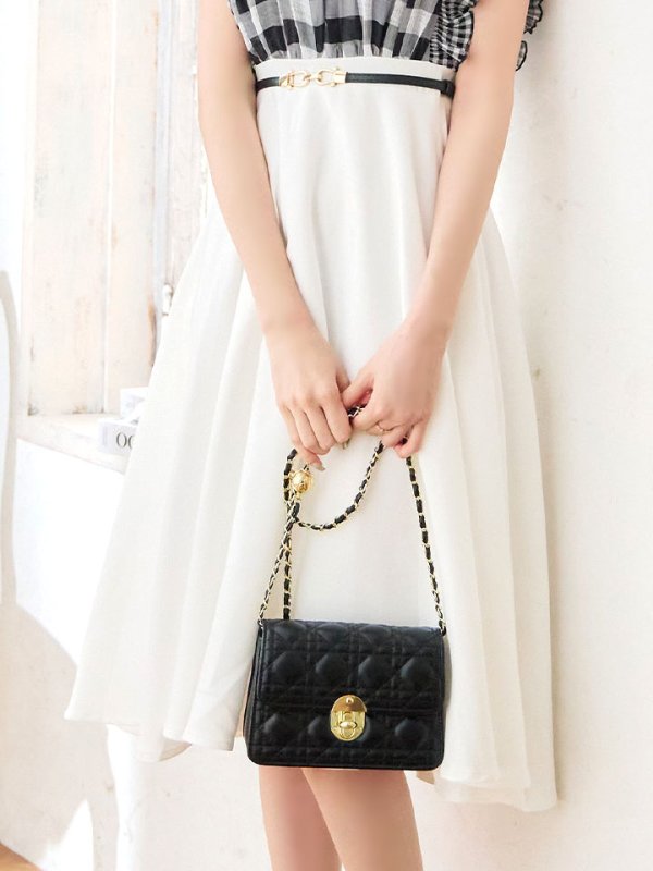 画像14: SALE!ギンガムチェックフレアーワンピース/ベルト/Aライン/ショートスリーブ/谷間隠し/背中隠し/ミディアムドレス/キャバドレス 【S-Mサイズ/2カラー】[OF01] 【SB】dzj