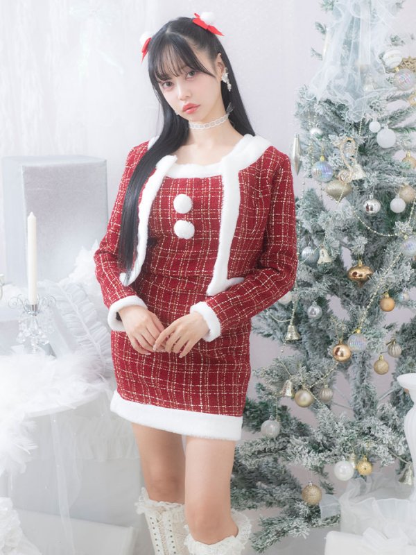 画像5: 【サンタセール！】【サンタコス 6点セット】【XS-Lサイズ/1カラー】ツイードジャケットチェックセットアップサンタコスプレ[YMT]