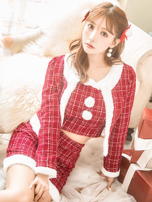 画像25: 【サンタセール！】【サンタコス 6点セット】【XS-Lサイズ/1カラー】ツイードジャケットチェックセットアップサンタコスプレ[YMT]