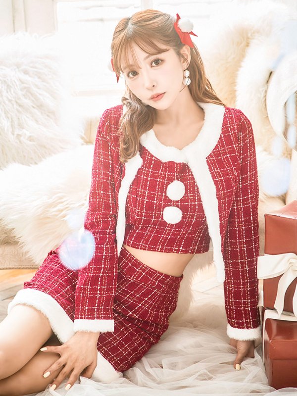 画像22: 【サンタセール！】【サンタコス 6点セット】【XS-Lサイズ/1カラー】ツイードジャケットチェックセットアップサンタコスプレ[YMT]