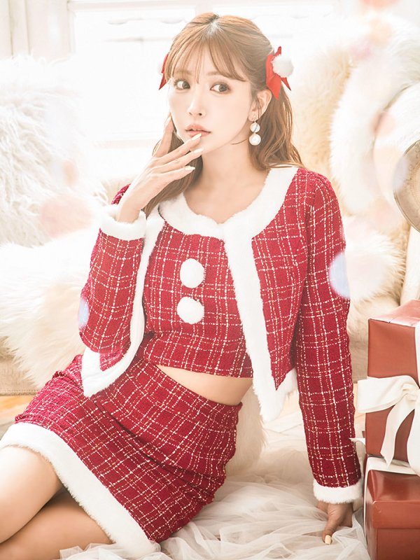 画像24: 【サンタセール！】【サンタコス 6点セット】【XS-Lサイズ/1カラー】ツイードジャケットチェックセットアップサンタコスプレ[YMT]