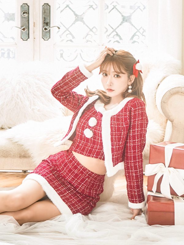 画像26: 【サンタセール！】【サンタコス 6点セット】【XS-Lサイズ/1カラー】ツイードジャケットチェックセットアップサンタコスプレ[YMT]