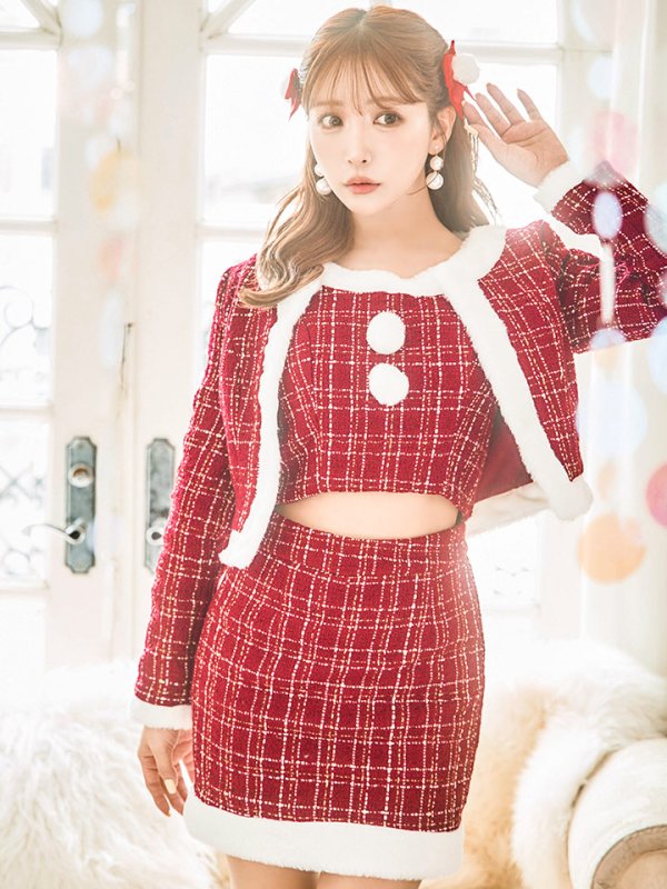 画像27: 【サンタセール！】【サンタコス 6点セット】【XS-Lサイズ/1カラー】ツイードジャケットチェックセットアップサンタコスプレ[YMT]