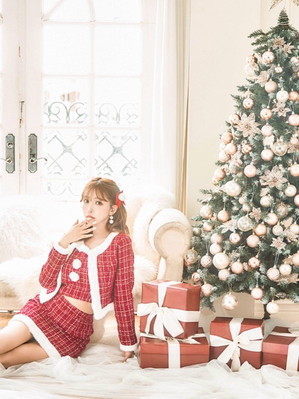 画像28: 【サンタセール！】【サンタコス 6点セット】【XS-Lサイズ/1カラー】ツイードジャケットチェックセットアップサンタコスプレ[YMT]