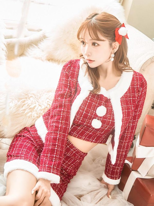画像29: 【サンタセール！】【サンタコス 6点セット】【XS-Lサイズ/1カラー】ツイードジャケットチェックセットアップサンタコスプレ[YMT]